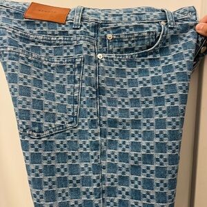 Sandro Blue Checkered Men's Straight Jeans